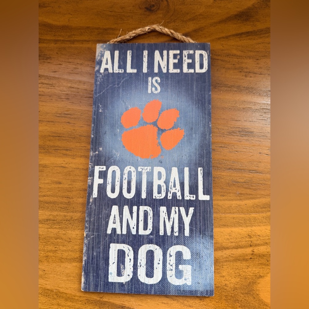 Clemson Blue/Gray and Orange Faux Weathered Football Dog Sign 12” x 6”